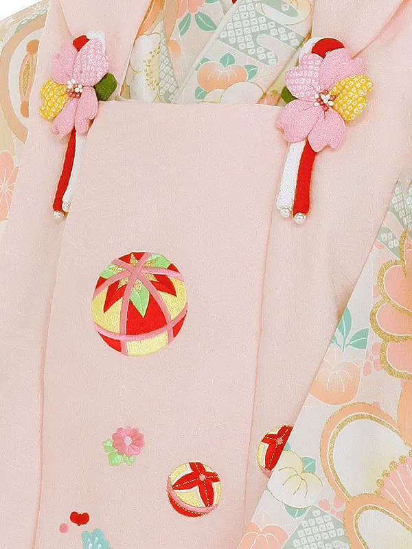 七五三女児3歳3222 ピンク 毬/オレンジ 桜 梅 菊