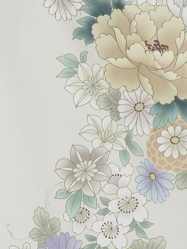 七五三女児3歳3281 白 牡丹刺繍/アイボリー 花の集い 緑配色