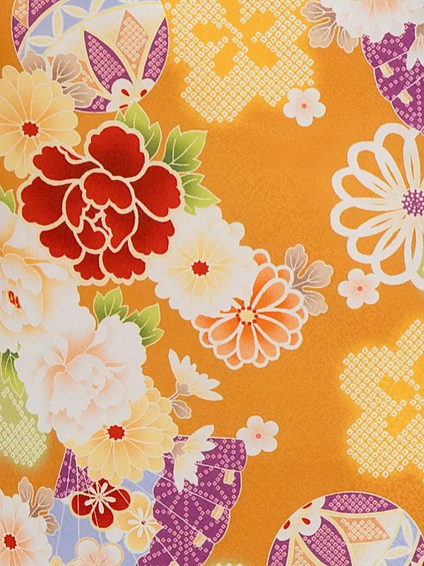 七五三女児 3歳 3297 花うさぎ クリーム/オレンジ 毬に牡丹