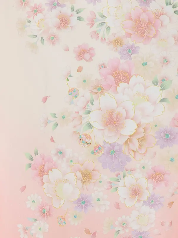 七五三女児 3歳 3305 クリーム・コーラルピンク  桜の舞