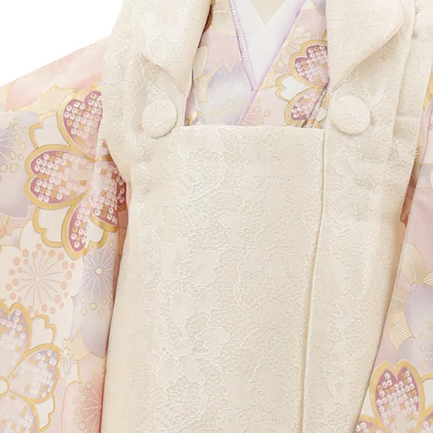 七五三女児 3歳 3309 ベージュ ジャガード×ピンク 金彩 桜