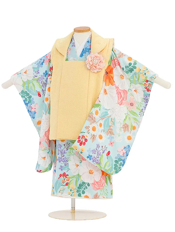 七五三女児 3歳 3321 花わらべ 黄色/水色 カラフルフラワー