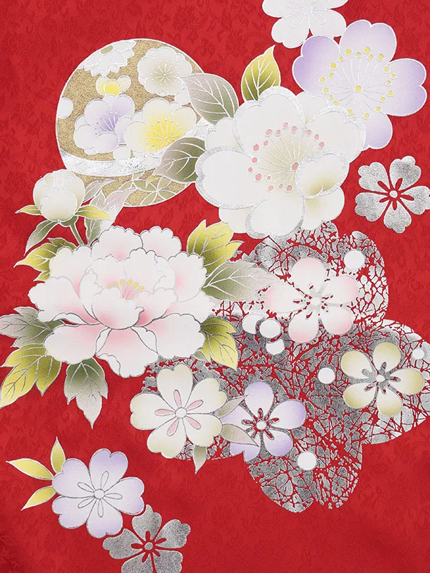 【正絹】七五三女児 3歳 3327 金彩 白/赤 毬 桜 牡丹