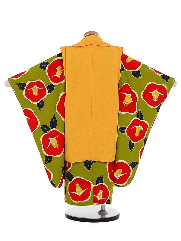 七五三女児3歳3329　グリーン/山吹　椿