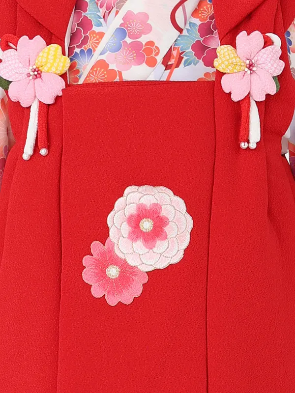 七五三女児 3歳 3332 赤 縮緬 万寿菊/白 花結び