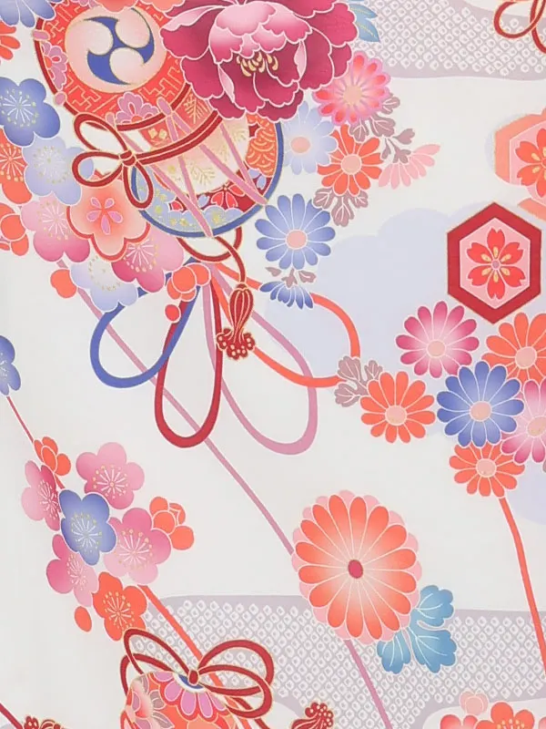 七五三女児 3歳 3333 紫 縮緬 万寿菊/白 花結び