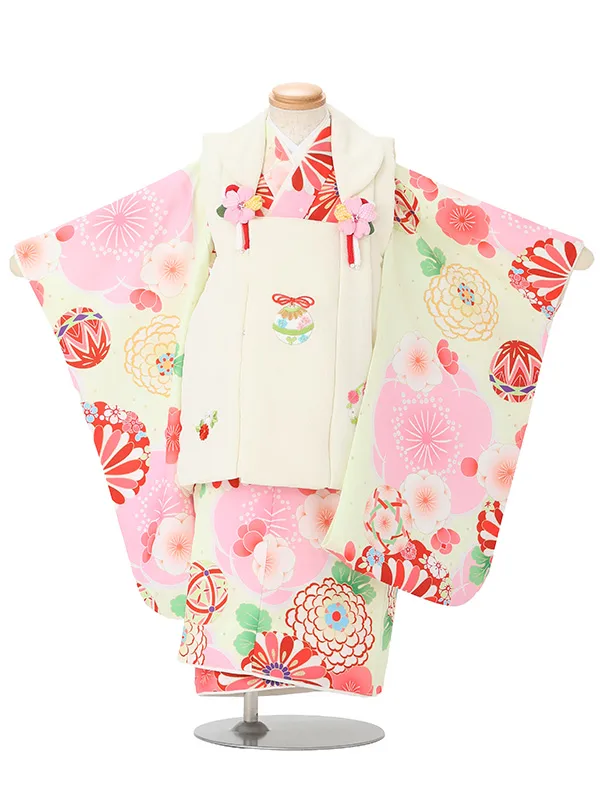 七五三女児 3歳3339 クリーム 鈴に花雪輪 /クリームイエロー 梅 菊 毬