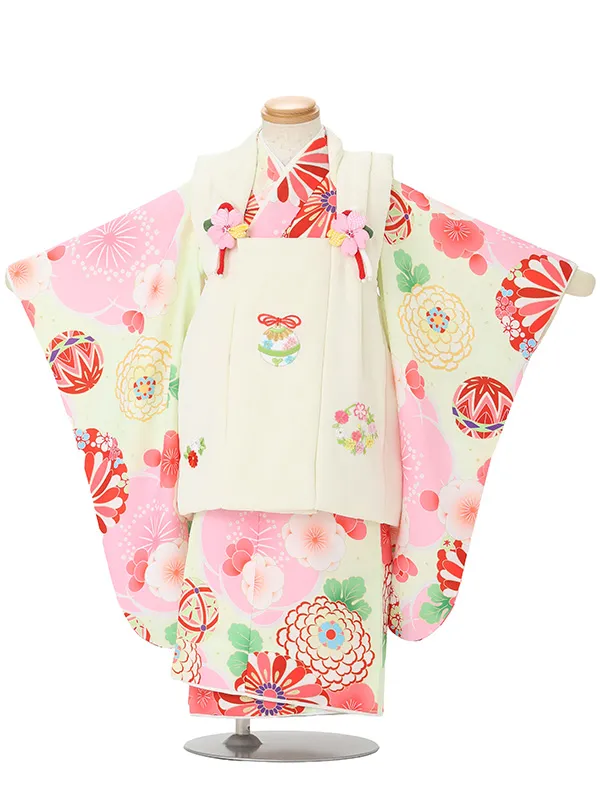 七五三女児 3歳3339 クリーム 鈴に花雪輪 /クリームイエロー 梅 菊 毬