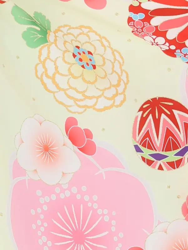 七五三女児 3歳3339 クリーム 鈴に花雪輪 /クリームイエロー 梅 菊 毬