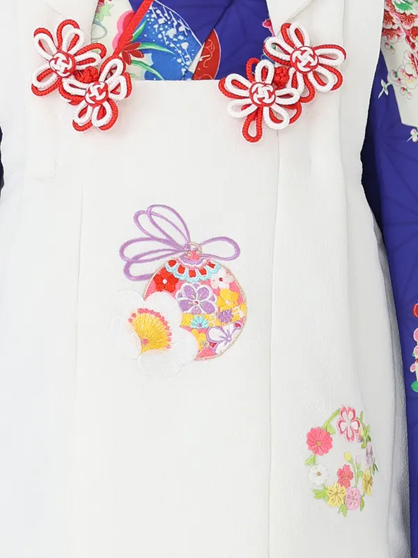 七五三女児 3歳3340 白 毬 花雪輪 刺繍/青 花丸に毬