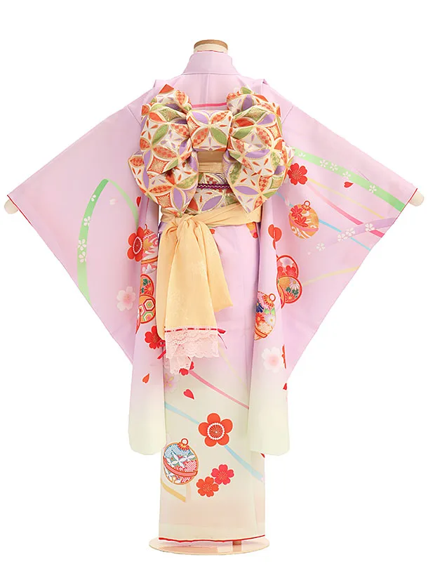 七五三女児7歳7056　藤色　ねじり梅に鈴