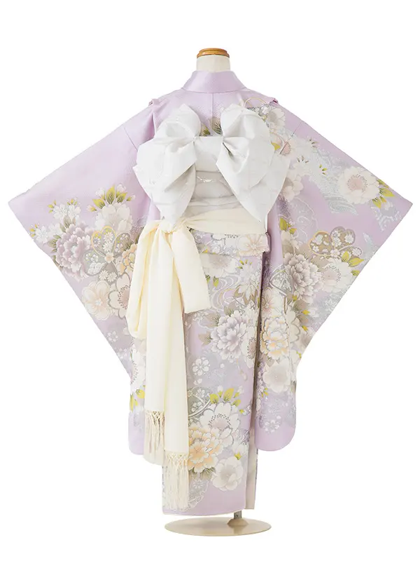七五三女児7歳7101 正絹 ラベンダー 銀彩 毬・桜・芍薬