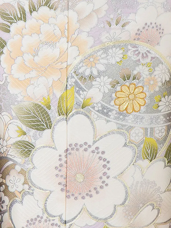 七五三女児7歳7101 正絹 ラベンダー 銀彩 毬・桜・芍薬