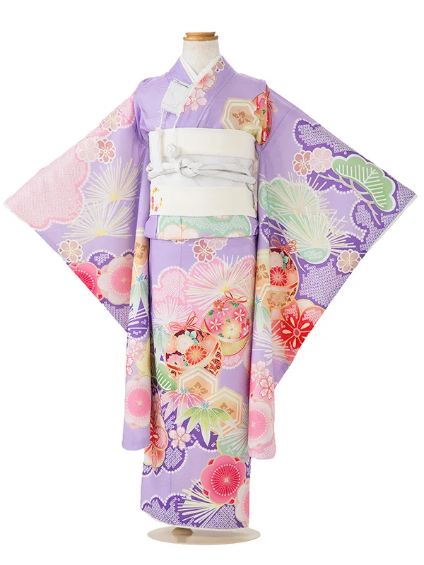 七五三女児7歳7105 式部浪漫藤色  毬に松竹梅