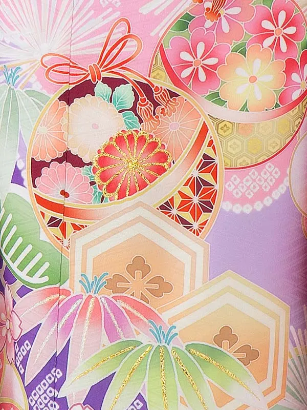 七五三女児7歳7105 式部浪漫藤色  毬に松竹梅