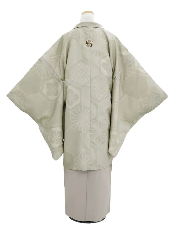 小学生卒業袴男065X  セージグリーン 亀甲/モカ 刺繍入り