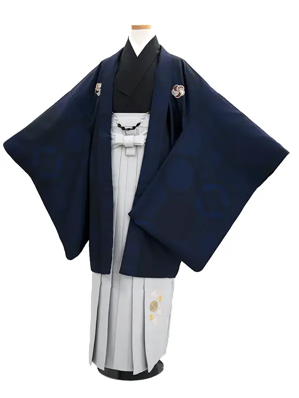 小学生卒業袴男066X 紺 亀甲/ライトグレー 刺?入り