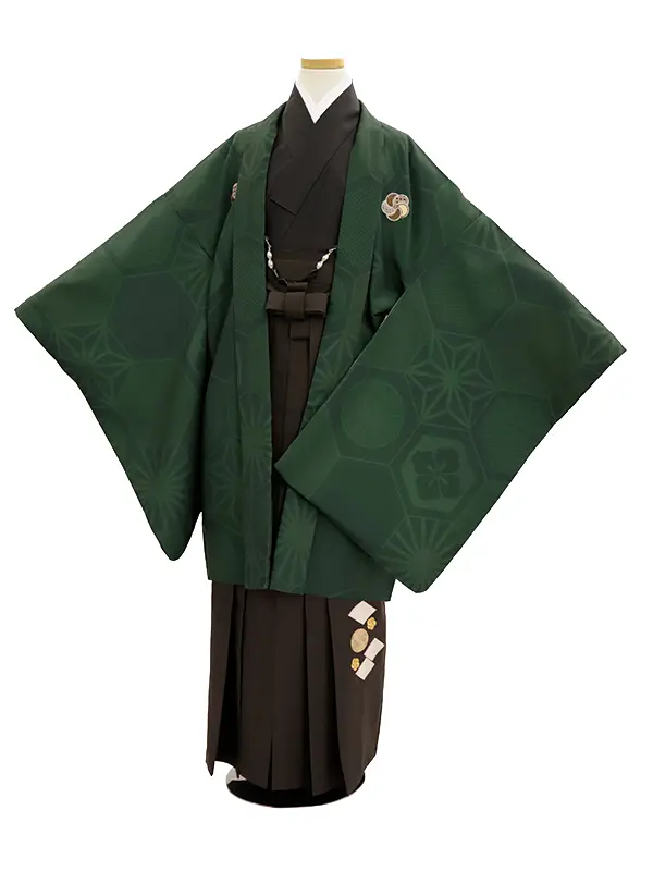 小学生卒業袴男067X グリーン亀甲/こげ茶 刺?入り