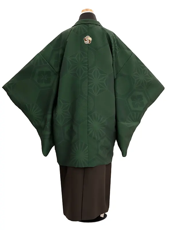 小学生卒業袴男067X グリーン亀甲/こげ茶 刺?入り