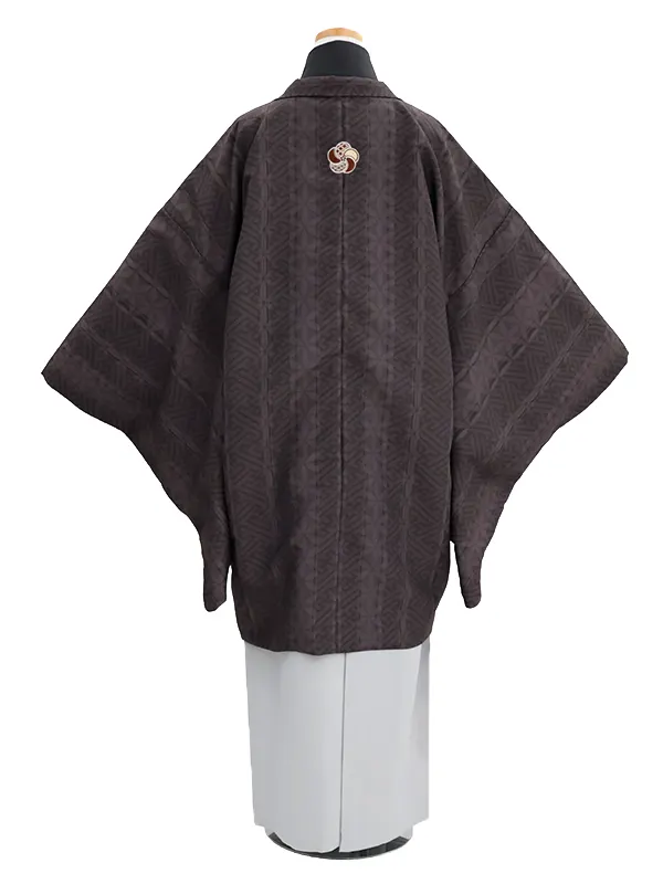 小学生卒業袴男068X ブラウン 紗綾に七宝/ライトグレー 刺?入り