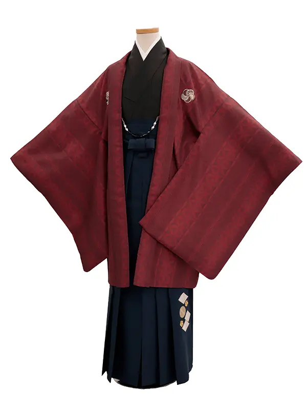 小学生卒業袴男070X さび朱 紗綾に七宝/紺 刺?入り