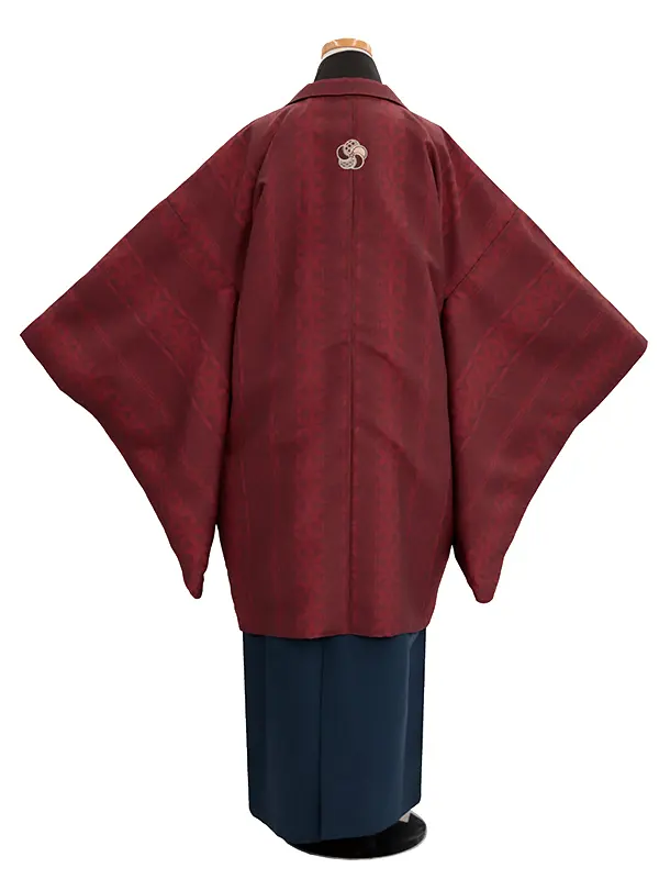 小学生卒業袴男070X さび朱 紗綾に七宝/紺 刺?入り