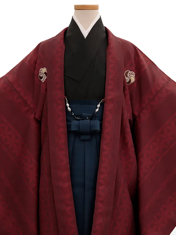 小学生卒業袴男070X さび朱 紗綾に七宝/紺 刺?入り