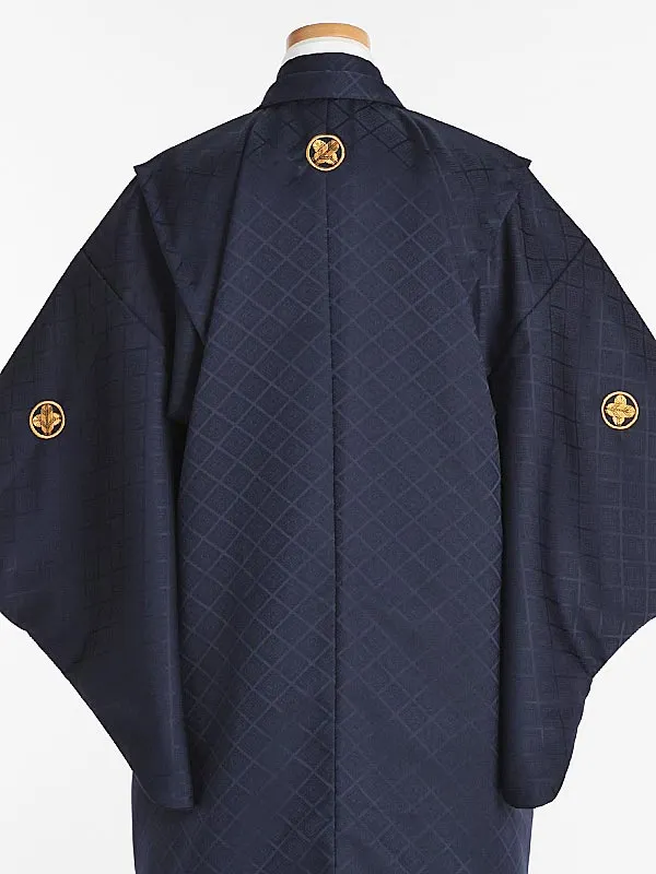 かんたん着付 小学校 卒業式 男の子 袴 156L 紺菱/銀白黒ぼかし