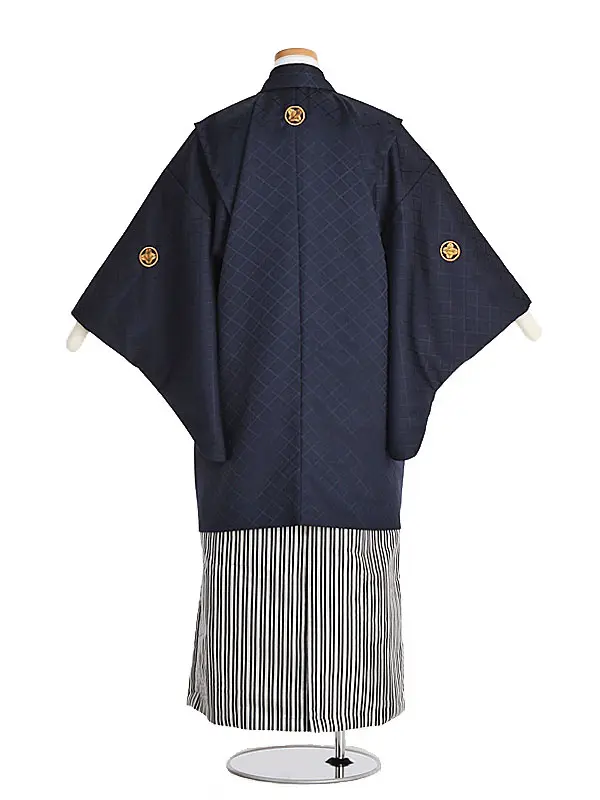 かんたん着付 小学校 卒業式 男の子 袴 156X 紺菱/銀白黒ぼかし