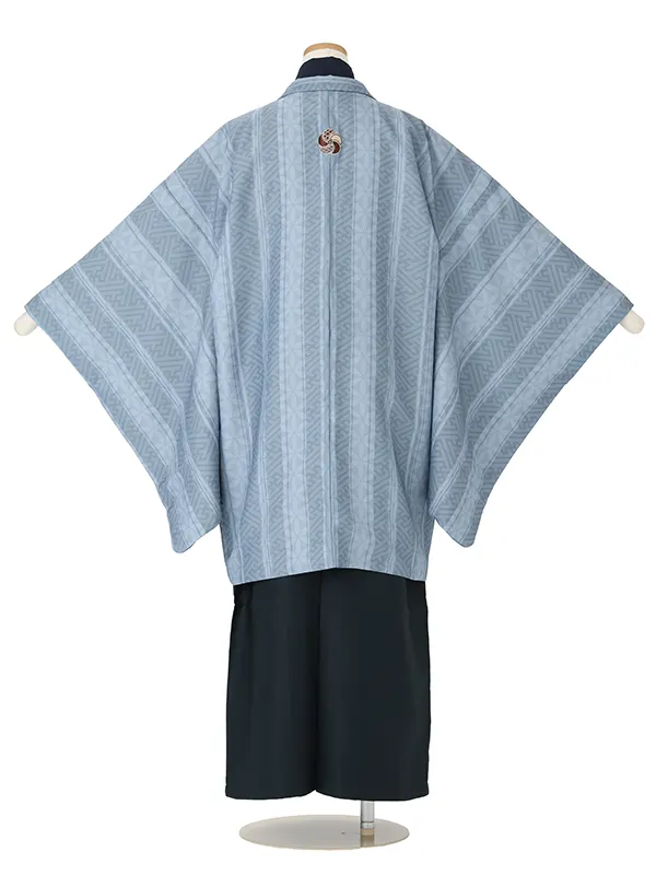 かんたん着付 小学生卒業袴男169X ブルーグレー 紗綾に七宝/黒 刺繍入り