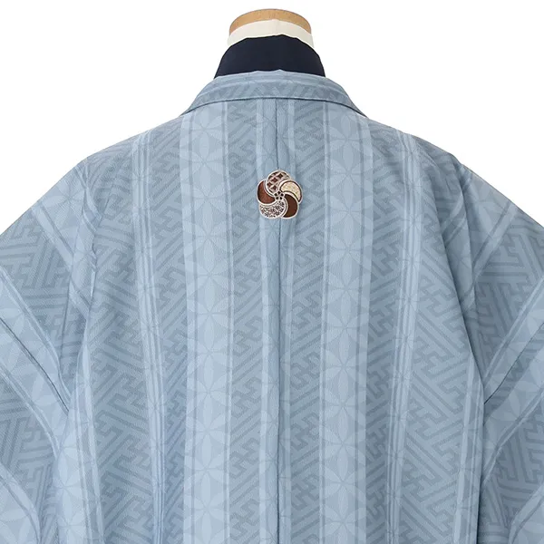 かんたん着付 小学生卒業袴男169X ブルーグレー 紗綾に七宝/黒 刺繍入り