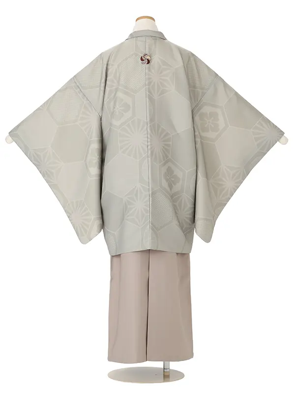 かんたん着付 小学生卒業袴男171X  セージグリーン 亀甲/モカ 刺繍入り