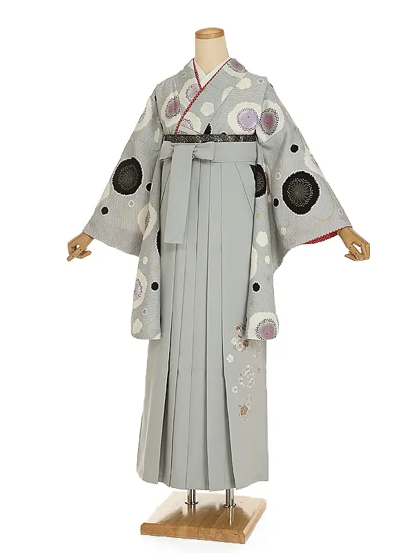 小学生卒業袴098L 九重 グレー ふわり梅/グレー 花の丸