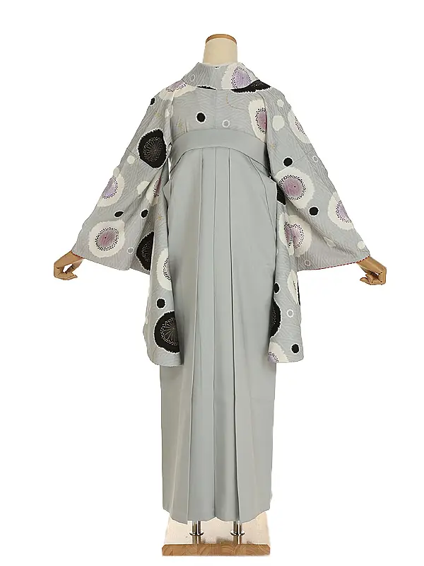 小学生卒業袴098L 九重 グレー ふわり梅/グレー 花の丸