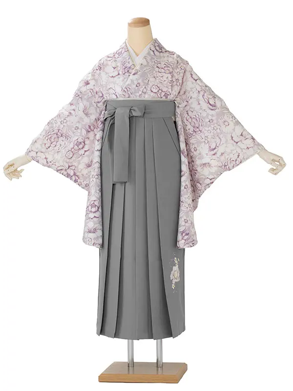 小学生卒業袴102M ジャパンスタイル セピアピンク フラワーモチーフ/グレー