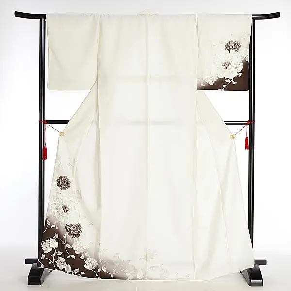 【夏用】【ゆったりサイズ】 訪問着 単衣 ジャパンスタイル アイボリー　芍薬