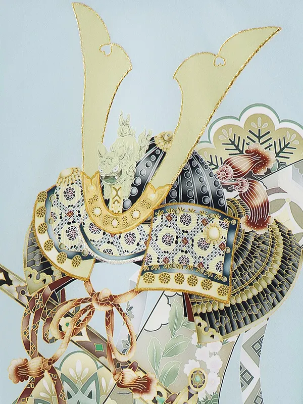 【夏用】男児単衣産着 1509 水色 兜に熨斗 大松