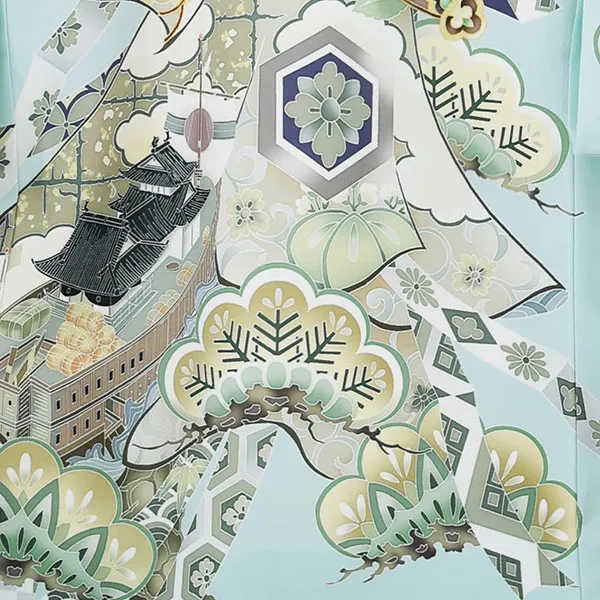 【夏用】男児単衣産着 1509 水色 兜に熨斗 大松