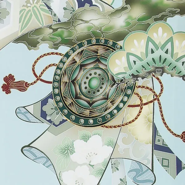 【夏用】男児単衣産着 1509 水色 兜に熨斗 大松