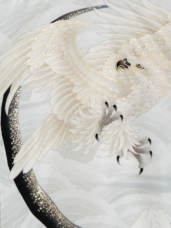 【夏用】男児単衣産着1521 華徒然 薄グレー 鷹に兜 青海波