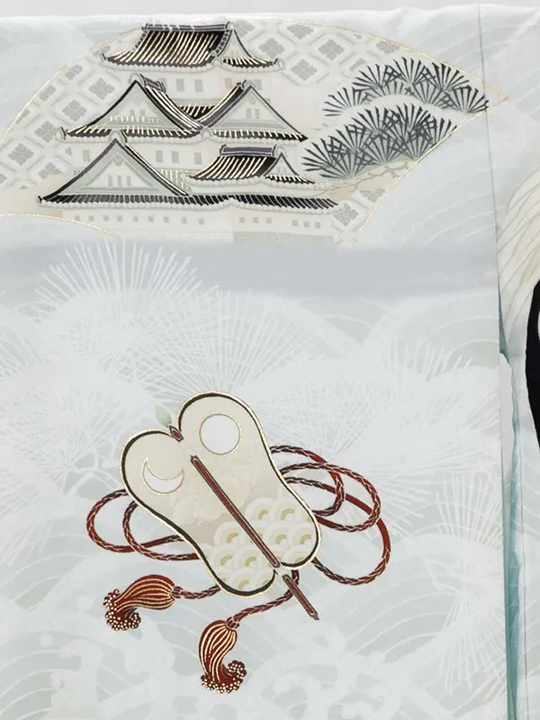 【夏用】男児単衣産着1521 華徒然 薄グレー 鷹に兜 青海波