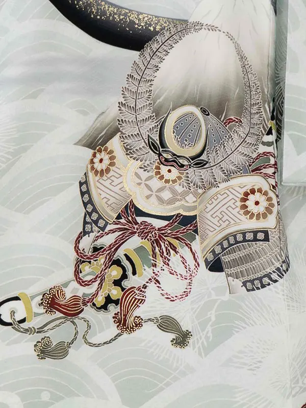 【夏用】男児単衣産着1521 華徒然 薄グレー 鷹に兜 青海波