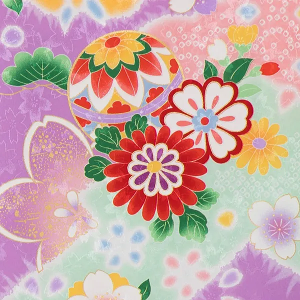 【夏用】女児単衣産着 2505 白・ピンク 四季の花束に鈴・毬