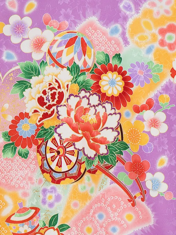 【夏用】女児単衣産着 2506 紫 大桜に花車