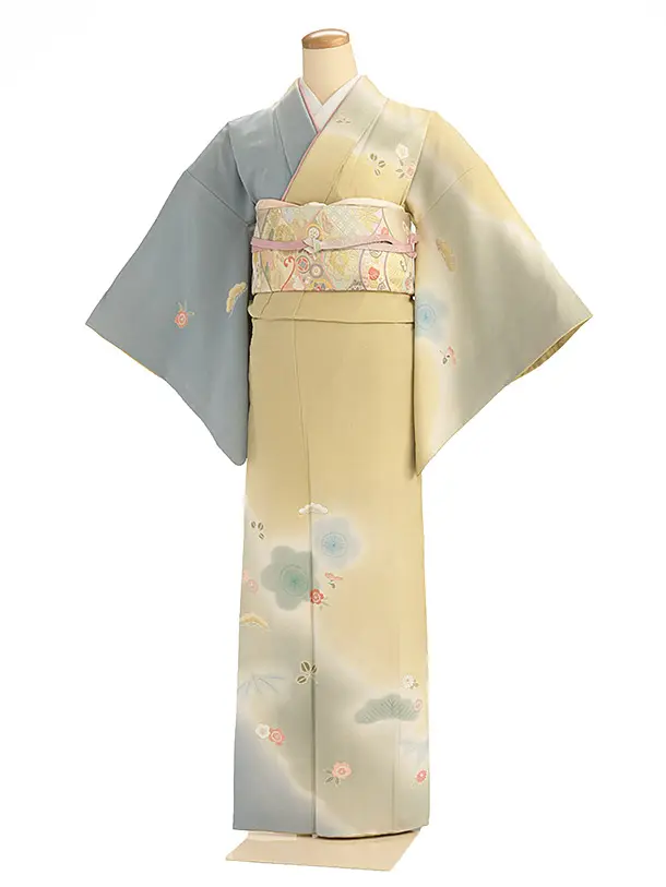 訪問着 うぐいすｸﾞﾚｰ小花