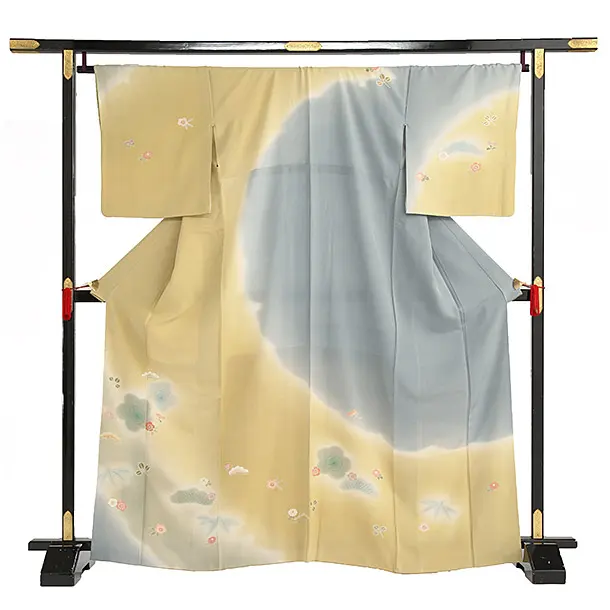 訪問着 うぐいすｸﾞﾚｰ小花