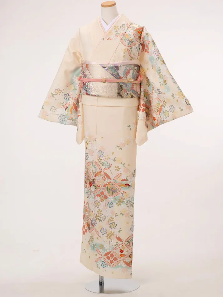 【撮影のみ】訪問着WV１０薄黄色地 JAPANSTYLE×桜・七宝