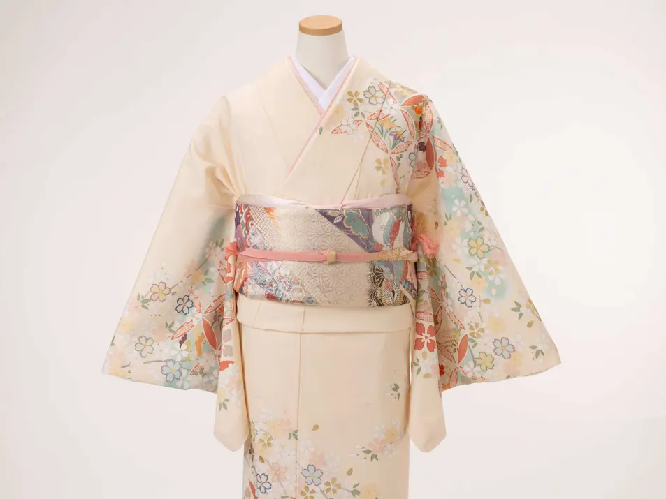【撮影のみ】訪問着WV１０薄黄色地 JAPANSTYLE×桜・七宝