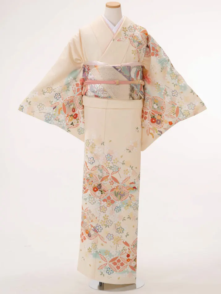 【撮影のみ】訪問着WV１０薄黄色地 JAPANSTYLE×桜・七宝