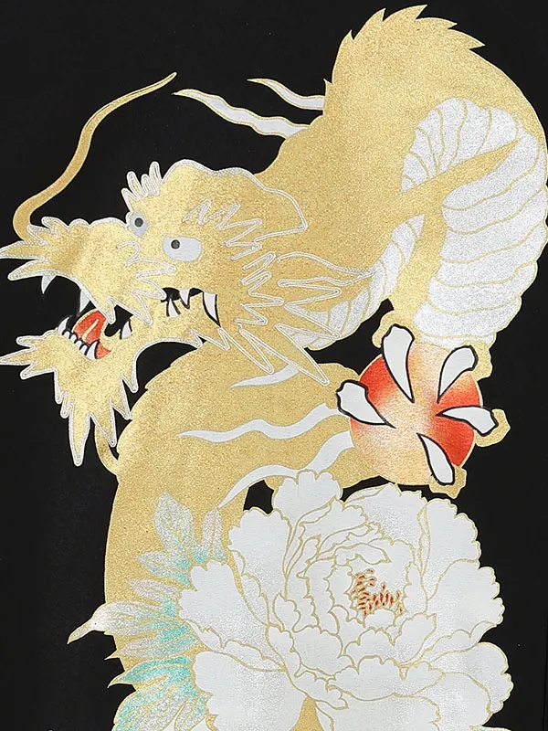 男産着【正絹】【刺繍】【金彩】金龍　黒